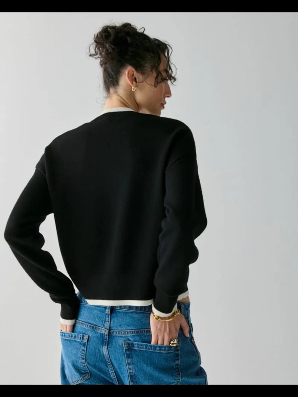 Black & White Trim Women’s V-Neck Button Cardigan Sweater